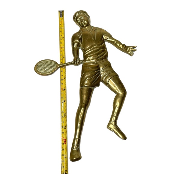 Vintage Brass Tennis Player Wall Hanging Art Plaque - Picture 7 of 7